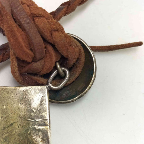 ポロラルフローレン POLO RALPH LAUREN 90S Silver 925 刻印 Native Necklace ネイティブ ネックレス コンチョボタン 編み込みレザー メンズ
