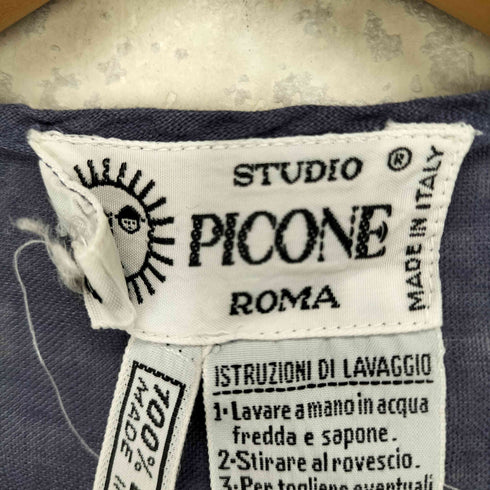 スタジオピッコーネ STUDIO PICONE イタリア製 リネン ポケットデザイン バンドカラー半袖シャツ レディース 6