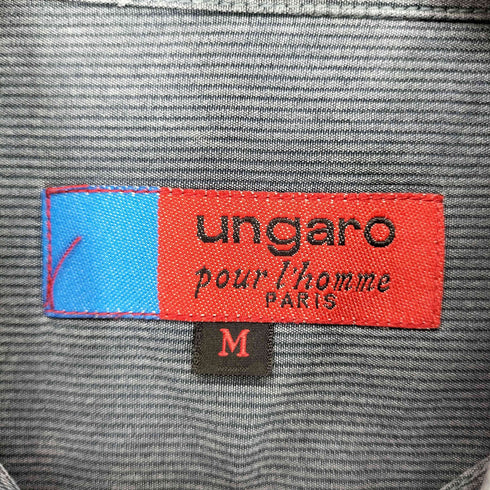 ウンガロ ungaro シルク100 ロゴ刺繍 コーデュロイ レギュラーカラーシャツ メンズ M