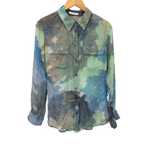 エキプモンフェム EQUIPMENT FEMME シルク 100% 総柄 シアー L/S シャツ レディース import:S