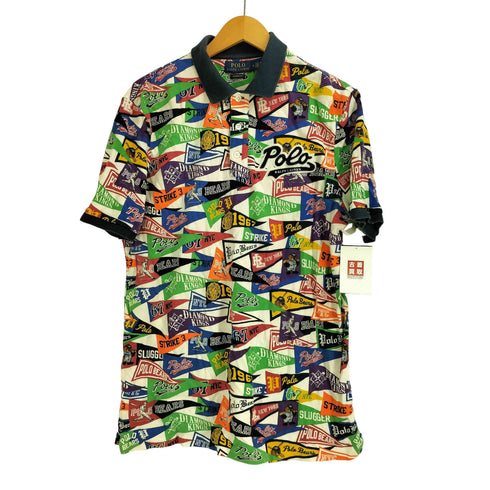 ポロラルフローレン POLO RALPH LAUREN CLASSIC FIT PENNANT ALLOVER PRINT POLO SHIRT ロゴパッチ ペナントフラッグ柄 ポロベアプリント ポロシャツ メンズ M