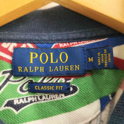 ポロラルフローレン POLO RALPH LAUREN CLASSIC FIT PENNANT ALLOVER PRINT POLO SHIRT ロゴパッチ ペナントフラッグ柄 ポロベアプリント ポロシャツ メンズ M