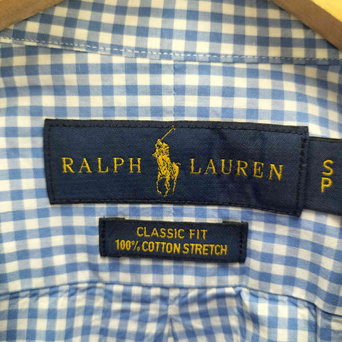 ラルフローレン RALPH LAUREN CLASSIC FIT 100% COTTON STRETCH ポニー 刺繍 ギンガム チェック L/S ボタンダウン シャツ メンズ import:S