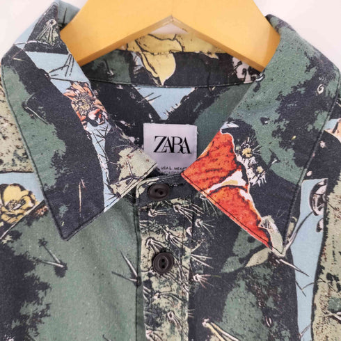 ザラ ZARA RELAXED FIT コットン 総柄 シャツ メンズ import:L