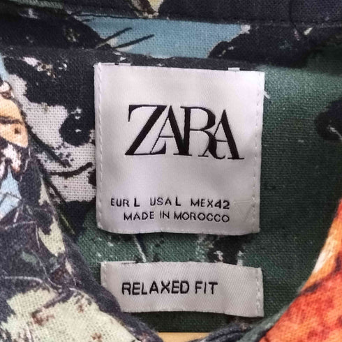 ザラ ZARA RELAXED FIT コットン 総柄 シャツ メンズ import:L