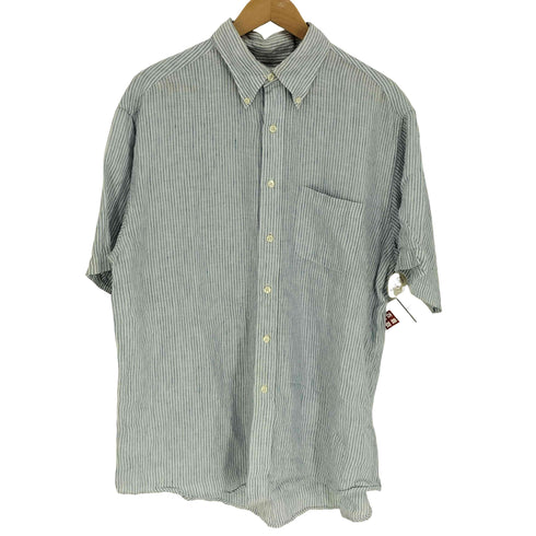 ブルックスブラザーズ 346 BROOKS BROTHERS 麻 リネン ストライプ B.D S/S オックスフォード シャツ メンズ import:L