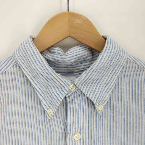ブルックスブラザーズ 346 BROOKS BROTHERS 麻 リネン ストライプ B.D S/S オックスフォード シャツ メンズ import:L