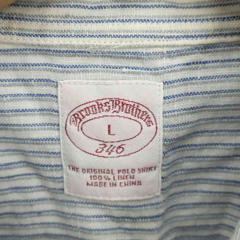 ブルックスブラザーズ 346 BROOKS BROTHERS 麻 リネン ストライプ B.D S/S オックスフォード シャツ メンズ import:L