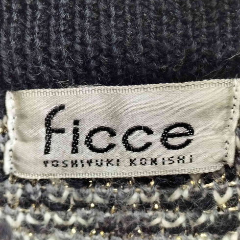 フィッチェ ficce 80S-90S ラメ糸混 マルチカラーモックネックニット メンズ