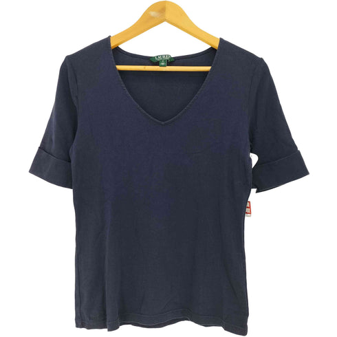 ローレンラルフローレン LAUREN RALPH LAUREN コットン VネックTシャツ レディース import:M