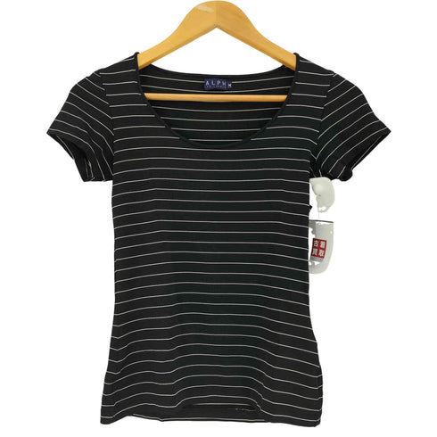ラルフローレン RALPH LAUREN レーヨンエステル ボーダー UネックTシャツ レディース import:M