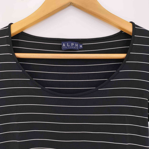 ラルフローレン RALPH LAUREN レーヨンエステル ボーダー UネックTシャツ レディース import:M