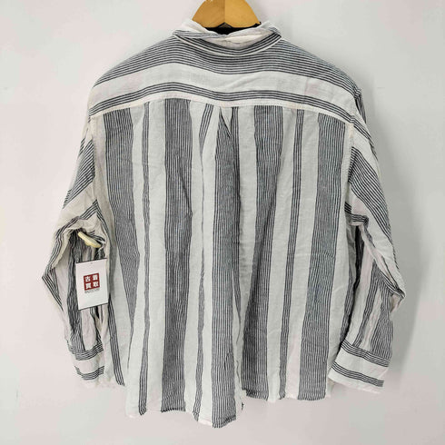 エディーバウアー Eddie Bauer L/S リネン混 ハーフボタンストライプシャツ レディース JPN:L