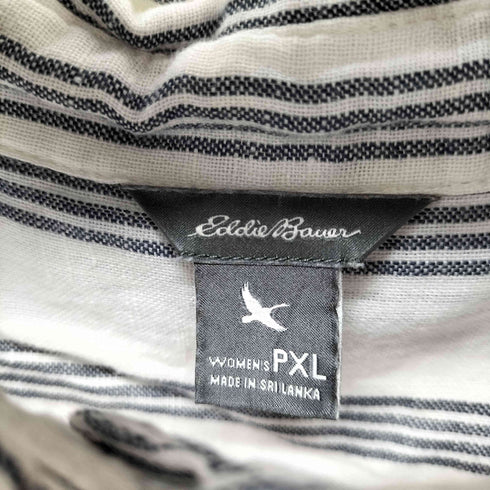 エディーバウアー Eddie Bauer L/S リネン混 ハーフボタンストライプシャツ レディース JPN:L