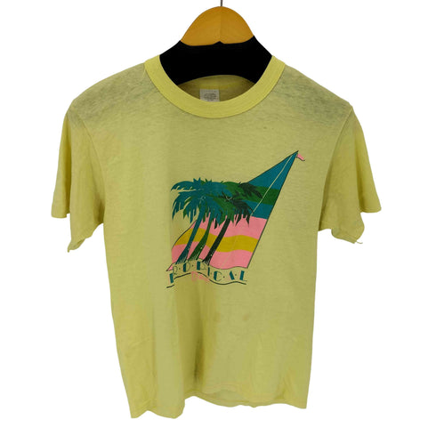 80-90S USA製 TROPICAL プリント クルーネック Tシャツ 袖シングル メンズ import:L