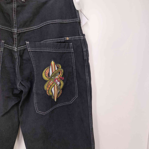 MACHINE JEANS CO. ドラゴン刺繍 ブラック バギーデニム パンツ メンズ 38/30
