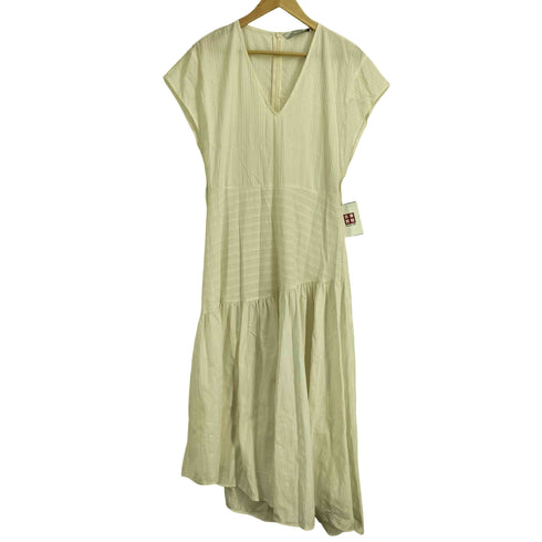ザラ ZARA WOMAN アシンメトリー フレンチスリーブ ストライプ ロング ワンピース レディース import:M