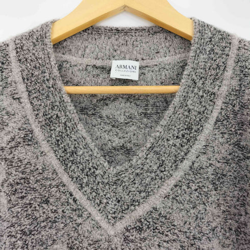 アルマーニコレツィオーニ ARMANI COLLEZIONI イタリア製 ウールナイロン パイル地 Vネック ニット メンズ 50