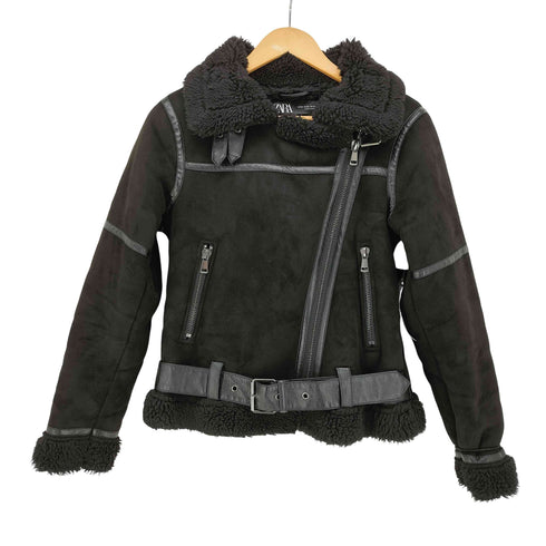 ザラ ZARA フェイクムートン ダブルライダース ジャケット レディース import:XS