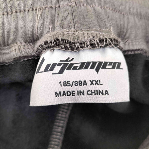 LUJIAMEN ロゴ刺繍 フェイクスエード バギーワイドスウェットパンツ 裾ドローコード メンズ XXL