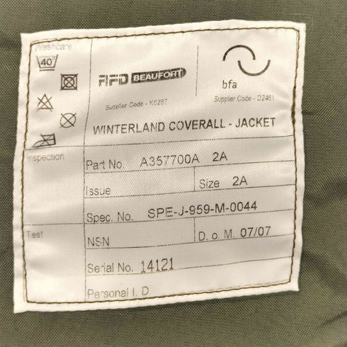 ブリティッシュアーミー BRITISH ARMY WINTERLAND COVERALL JACKET メンズ 2A