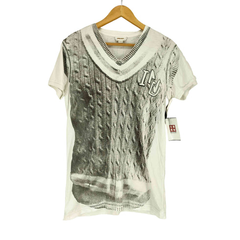 ディーゼル DIESEL 90~00S Y2K カレッジニット両面転写プリントVネックTシャツ メンズ M