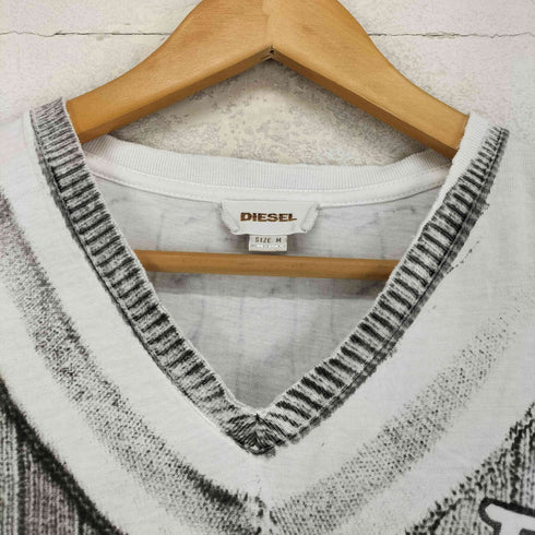 ディーゼル DIESEL 90~00S Y2K カレッジニット両面転写プリントVネックTシャツ メンズ M