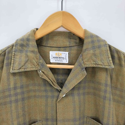 60s MARK ROYAL コットン×レーヨン チェック ボックス オープンカラーシャツ メンズ 16-16 1/2