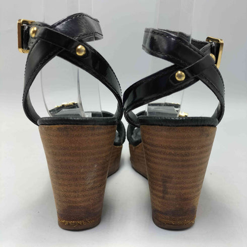 トリーバーチ TORY BURCH ウッド ウェッジソール ロゴ ストラップ パテント レザー サンダル レディース 5M