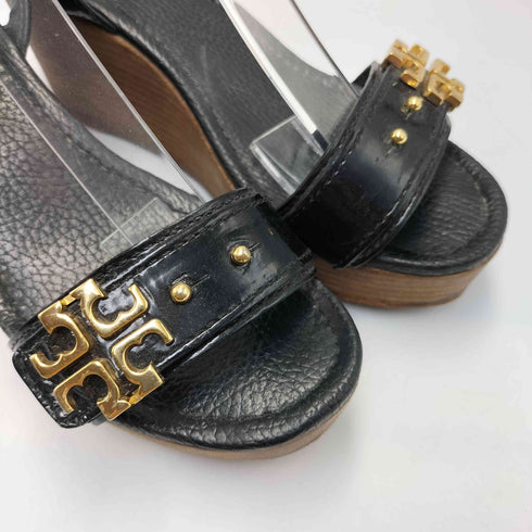 トリーバーチ TORY BURCH ウッド ウェッジソール ロゴ ストラップ パテント レザー サンダル レディース 5M