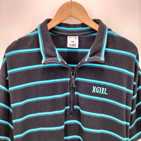 エックスガール X-girl STRIPED PIQUE HALF ZIP S/S DRESS ボーダー ハーフ ジップ S/S ポロシャツ レディース JPN:2