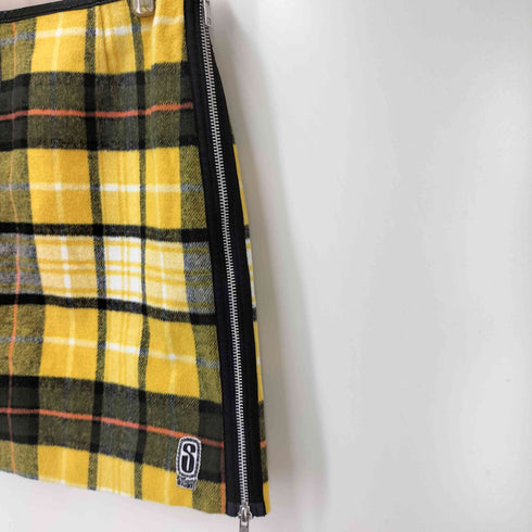 ステューシー Stussy Sロゴ ワッペン レザー パイピング サイドジップ バイカラー チェック スカート レディース M