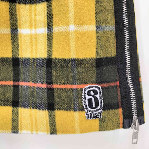 ステューシー Stussy Sロゴ ワッペン レザー パイピング サイドジップ バイカラー チェック スカート レディース M