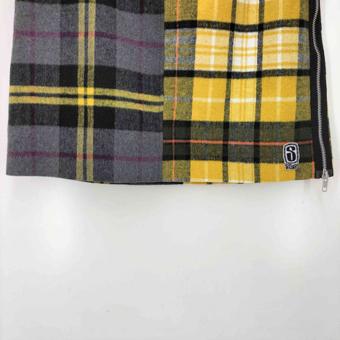 ステューシー Stussy Sロゴ ワッペン レザー パイピング サイドジップ バイカラー チェック スカート レディース M