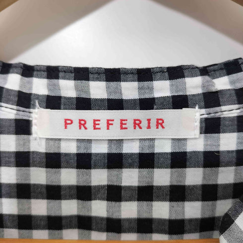 プレフェリール PREFERIR ギンガムチェック ノーカラー シャツ ワンピース レディース import:L