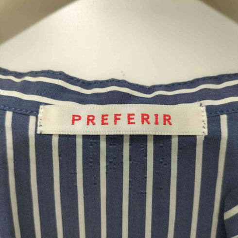 プレフェリール PREFERIR ストライプノーカラー シャツ ワンピース レディース JPN:40