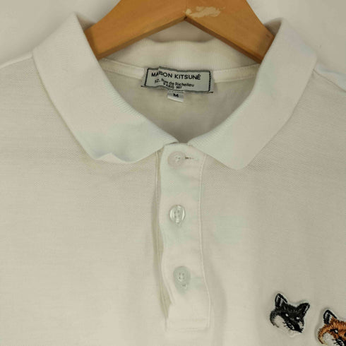 メゾンキツネ MAISON KITSUNE コットン ビッグパステルフォックスヘッドロゴ刺繍 ポロシャツ メンズ import:M