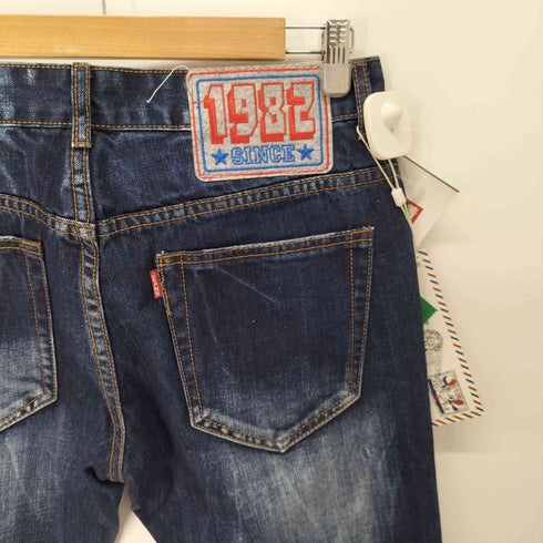 ワッペン ダメージ加工テーパードスリムデニムパンツ メンズ US:32-33