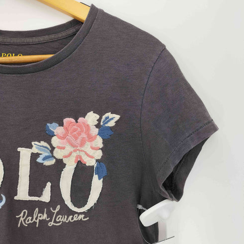 ポロラルフローレン POLO RALPH LAUREN ロゴ パッチワーク 花刺繍 S/S カットソー Tシャツ レディース import:S
