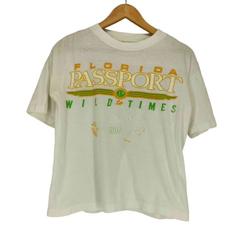 袖シングル FLORIDA PASSPORT フロッキープリントクルーネックTシャツ メンズ JPN:S
