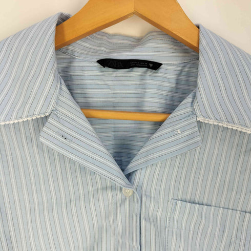 ザラ ZARA クロップド丈ストライプシャツ&レーストップ レディース import:S