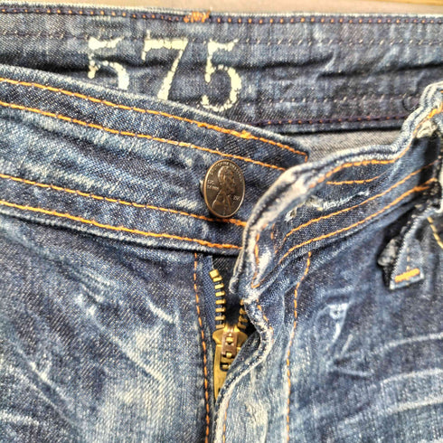 575DENIM USA製 Y2K グランジ ダメージ加工 フレアデニムパンツ レディース 26