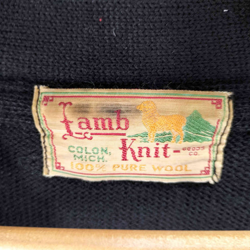 LAMB KNIT 50S レタードニットウールカーディガン メンズ