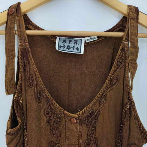 M.P.H. インド製 レーヨン 刺繍 キャミソールワンピース レディース import:L