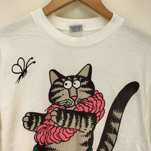 クレイジーシャツ CRAZY SHIRTS 90S USA製 クリバンキャット プリント S/S クルーネック Tシャツ シングルステッチ レディース import:S