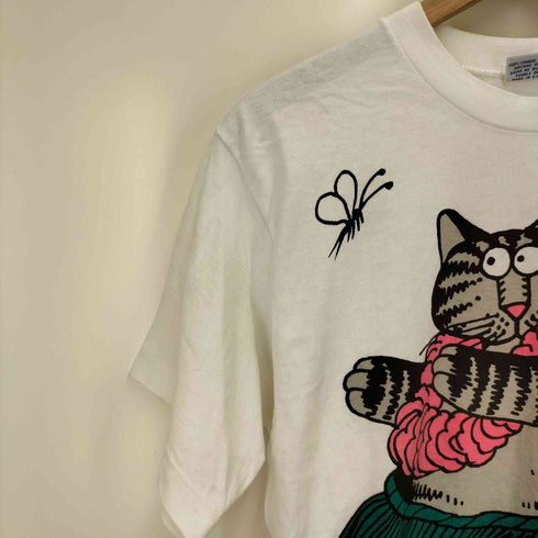 クレイジーシャツ CRAZY SHIRTS 90S USA製 クリバンキャット プリント S/S クルーネック Tシャツ シングルステッチ レディース import:S