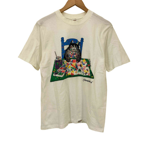 クレイジーシャツ CRAZY SHIRTS 90S USA製 クリバンキャット プリント S/S クルーネック Tシャツ シングルステッチ レディース import:S