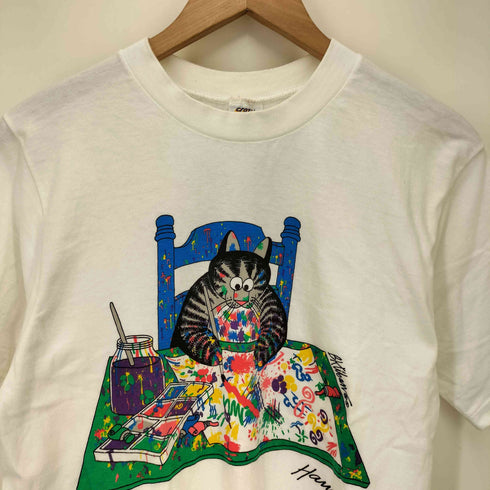 クレイジーシャツ CRAZY SHIRTS 90S USA製 クリバンキャット プリント S/S クルーネック Tシャツ シングルステッチ レディース import:S