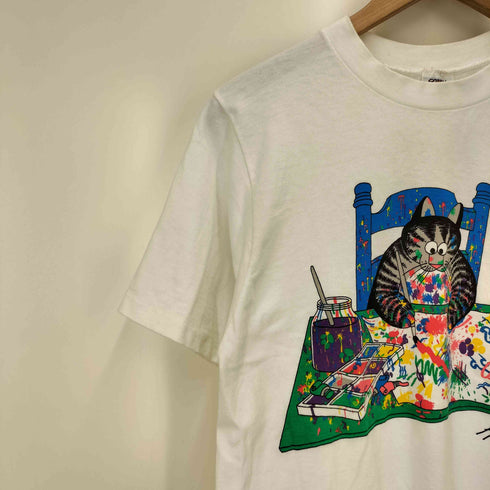 クレイジーシャツ CRAZY SHIRTS 90S USA製 クリバンキャット プリント S/S クルーネック Tシャツ シングルステッチ レディース import:S