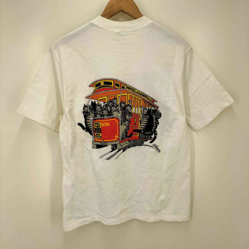 クレイジーシャツ CRAZY SHIRTS 90S USA製 クリバンキャット フラ プリント S/S クルーネック Tシャツ シングルステッチ レディース import:S